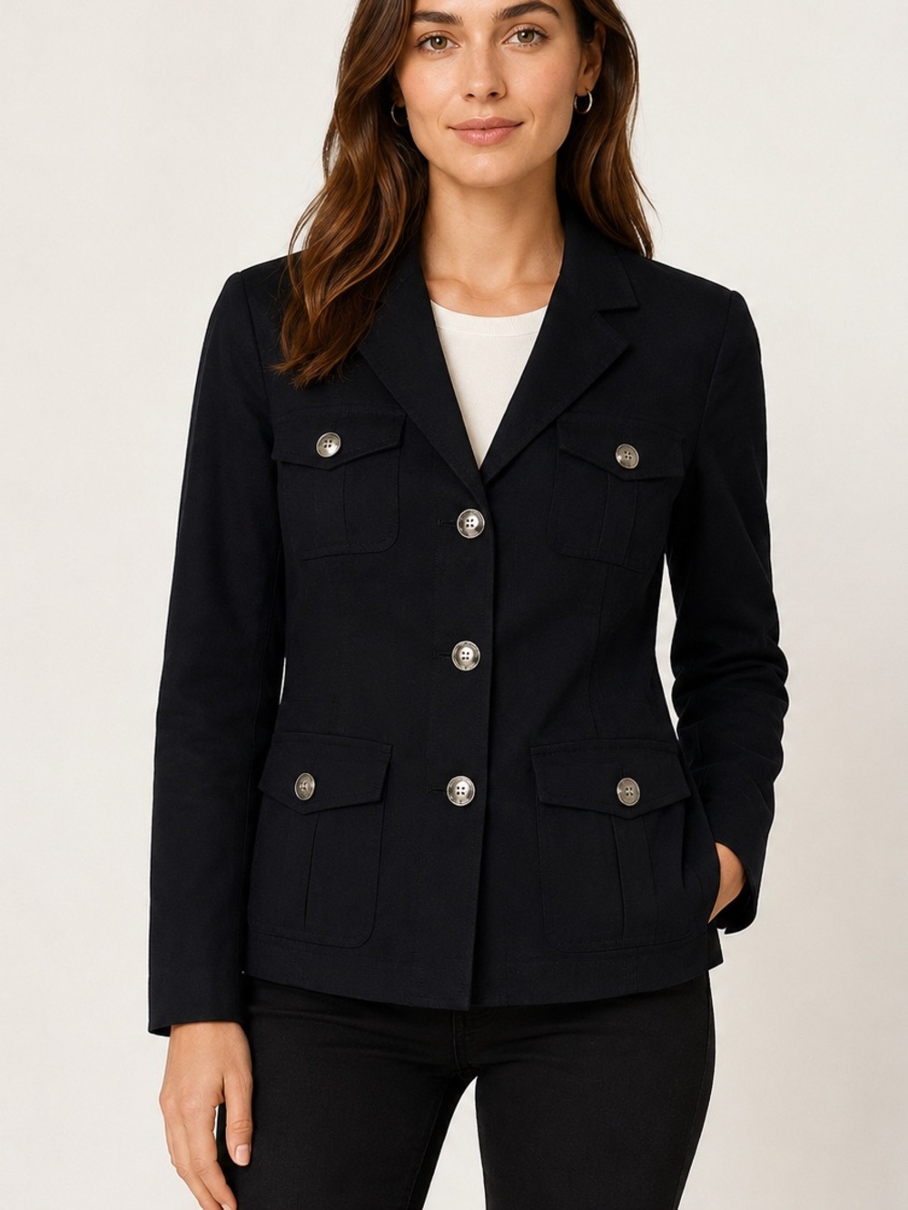 Theory Shelly Linen Blend Blazer Jacket Women’s Sz 8 Black Safari Utility Office